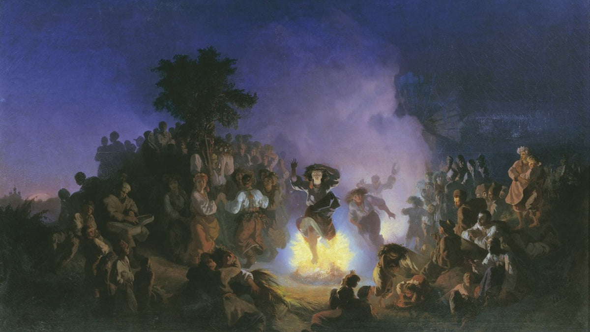 Villagers leap over a bonfire on Kupala night, Ivan Sokolov, Kupala Night, 1856